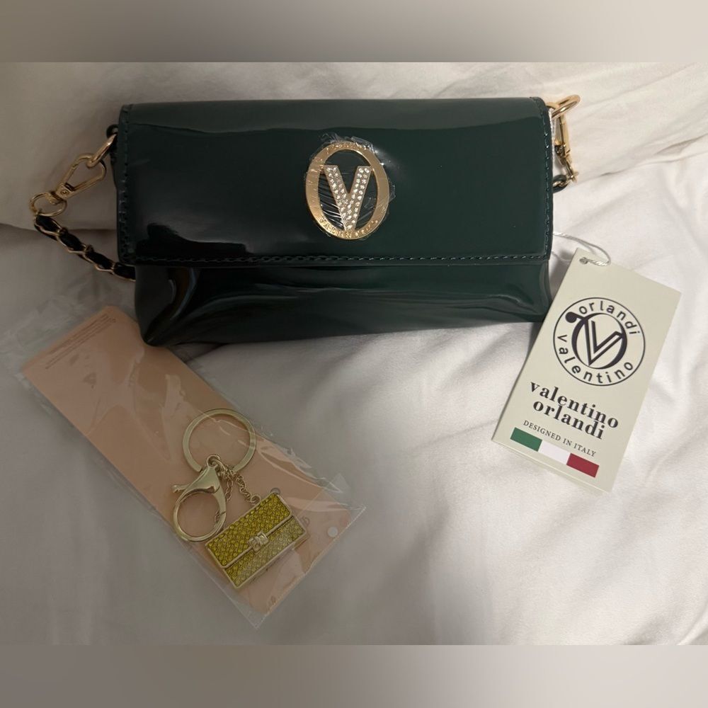 Valentino Orlandi NWT Elegant Dark Green Patent Leather Chain crossbody bag. - Picture 2 of 8